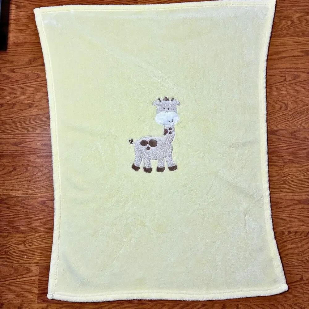 Cutie Pie Yellow Giraffe Baby Blanket Plush Embroidered 30x36